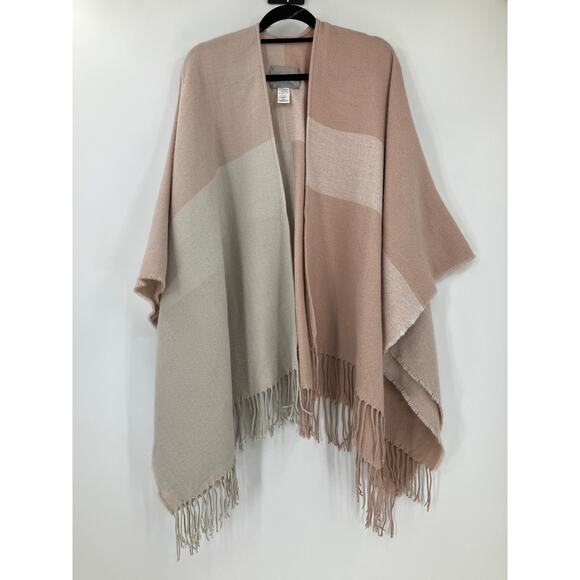 Soia & Kyo Blush Pink White Yadira Woven Fringe Scarfigan Blanket Cape Wrap - Picture 1 of 6